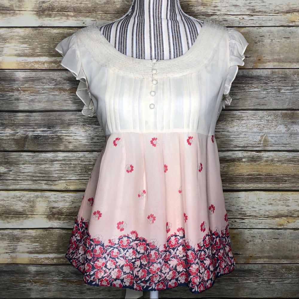 Juicy Couture Silk Cream and Floral Blouse